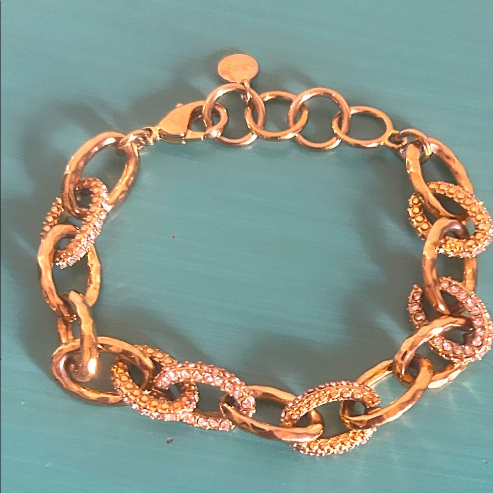 Stella & Dot Gold Tone Pavé Crystal Encrusted Chain Link Bracelet - Picture 7 of 11